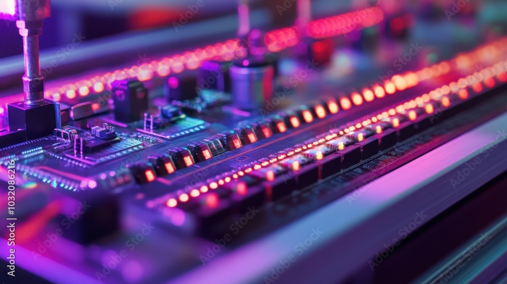 Poster closeup of a circuit board with red leds