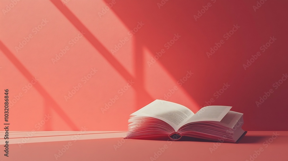 Aufkleber sleek 3d illustration for world book day featuring an open book with soft shadows and a minimalist b