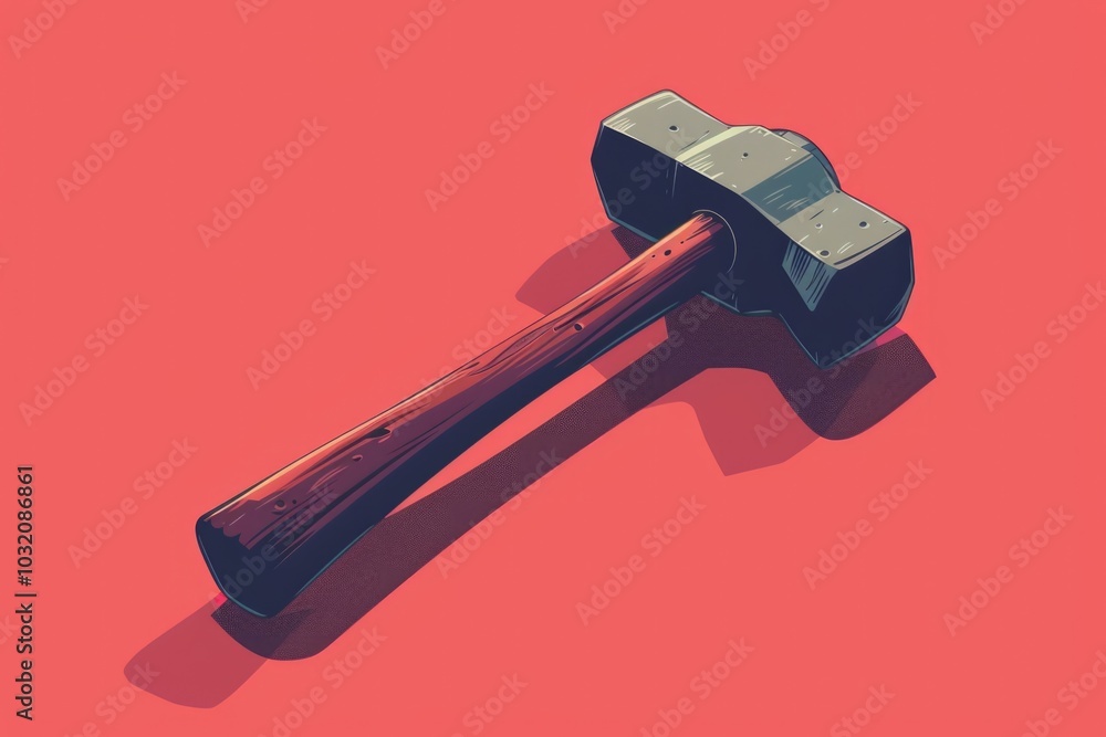 Poster a close-up of a hammer on a red background with a shadow, suitable for use in diy or construction-th