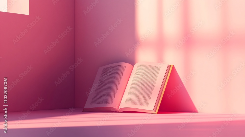 Aufkleber sleek 3d illustration for world book day featuring an open book with soft shadows and a minimalist b