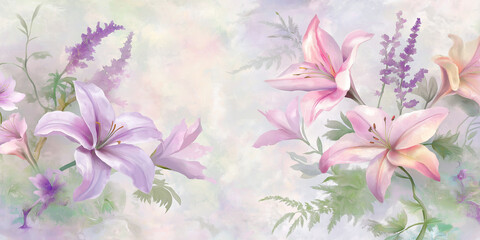 Impressionist Lily and Lavender Floral Pattern