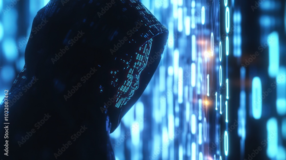 Poster mysterious hacker in digital world