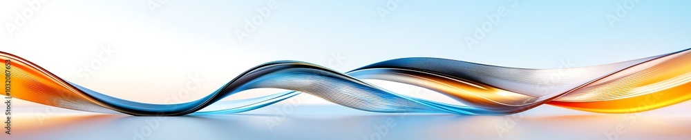 Poster this vibrant abstract image features flowing waves of color in shades of orange and blue, creating a