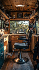Mobile Barber Shop in Custom Van with Efficient Design  