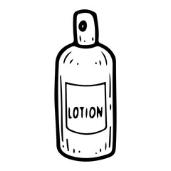 Bottle of cosmetic lotion hand drawn doodle. Spray. Beauty tool. Cleansing, moisturizing skin. Self-care. Cosmetic procedures. Healthy lifestyle. Vector engraving line art illustration.