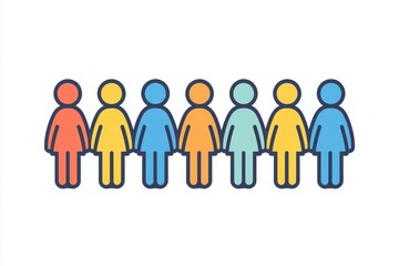 Colorful icon depicting a group of people standing in a line, symbolizing teamwork, collaboration, and focus groups. Ideal for concepts of human resources, community, and customer engagement.