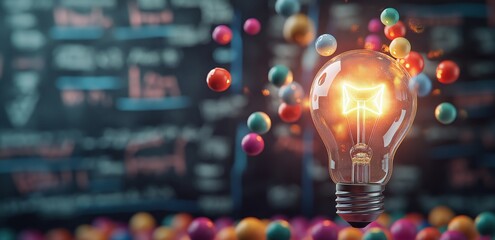 Glowing light bulb against a dark background representing the spark of new ideas  This image symbolizes innovation problem solving and the pursuit of progress and transformative solutions