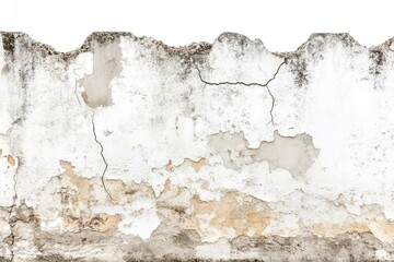 A worn-out white wall with peeling paint and a red fire hydrant