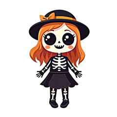 skeleton. cute halloween characters isolated PNG with no background in cartoon style