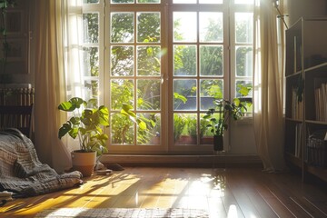 Fototapeta premium A sunny day with light pouring into a cozy living room