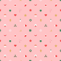 Modern geometric christmas icon seamless pattern. Abstract xmas holiday symbol background with traditional winter decoration. Festive party invitation texture, minimalist december event print.