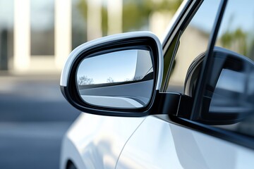 White rear view mirror of electric car