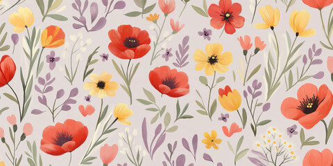 Bohemian Poppy and Tulip Floral Pattern
