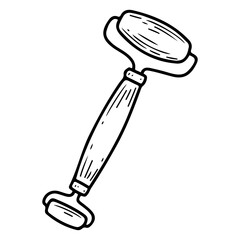 Face roller hand drawn doodle. Beauty tool. Self care. Cosmetic massage. Skin stroking with scrapers. Natural stone. Body health. Vector engraving line art illustration.