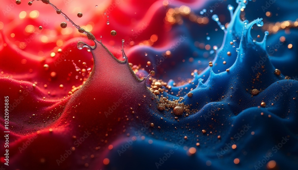 Aufkleber rich hues of red and blue intertwine, forming dynamic waves that catch light, while scattered golden