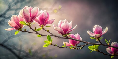 A Delicate Branch Adorned with Pink Blossoms, Emerging from a Haze of Light