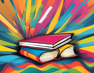 colorful book with cool isolated pop art style background