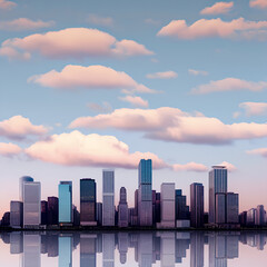 Cityscape illustration with skyscrapers clouds in the sky