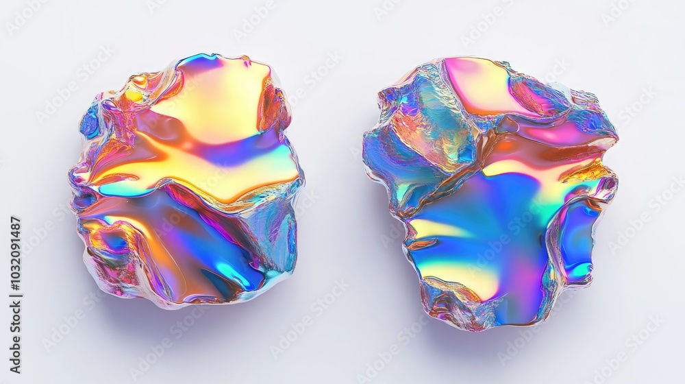 Poster abstract iridescent shapes create vibrant reflections and color play generative ai