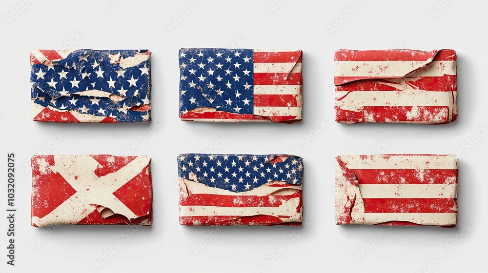 Aufkleber tattered american flags displayed in a vintage style setting generative ai