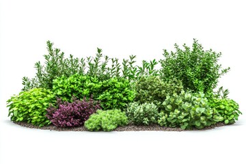 Group of various plants placed on a clean white background