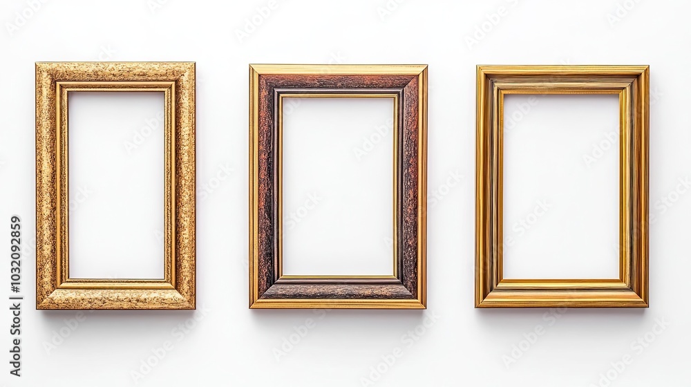 Poster elegant antique gold picture frames arranged in a row on display generative ai