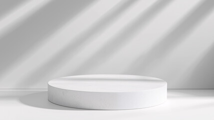 3D table and wall in an empty studio room. Podium against a white wall. Tabletop surface for product presentation. Platform with concrete texture for beauty advertising 