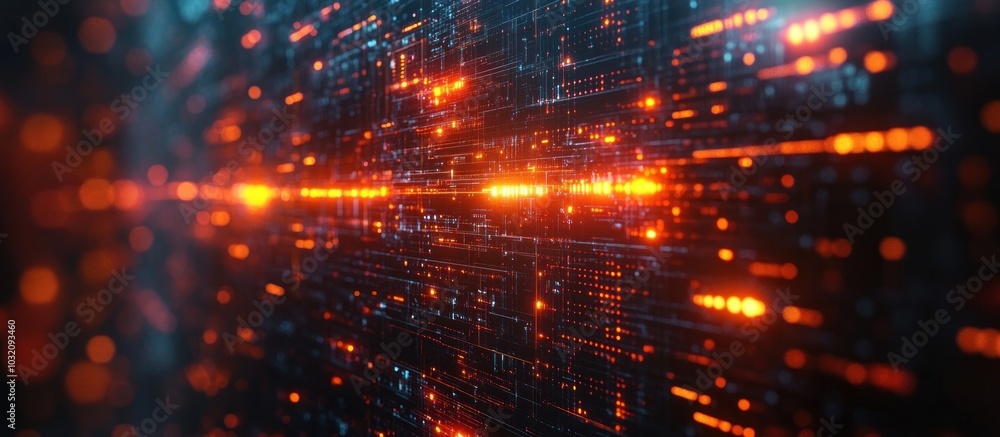 Poster abstract digital background with glowing lines and data.