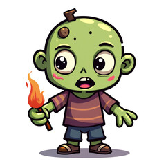 Obraz premium Cute illustration of green zombie. isolated halloween characters PNG with no background in cartoon style