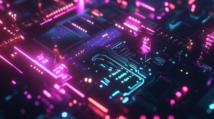 Obraz premium Circuit Board with Neon Lights