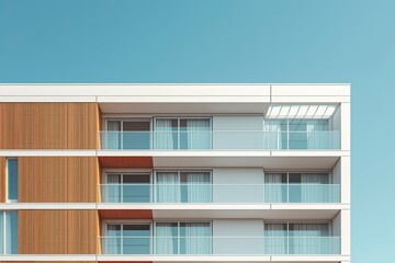 Modern Apartment Building with Balconies and Wooden Accents