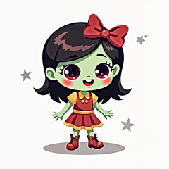 Cute illustration of green zombie. isolated halloween characters PNG with no background in cartoon style