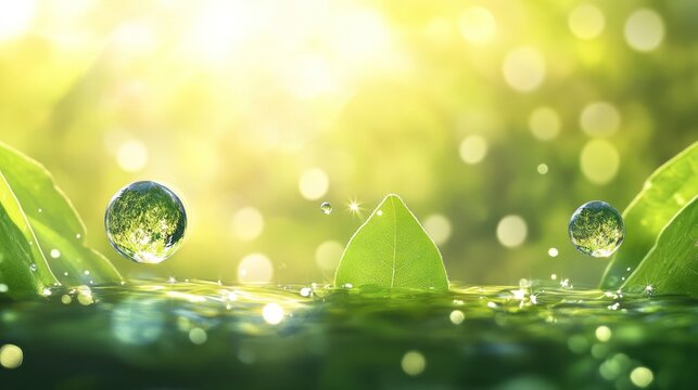 Water Droplet on a Leaf in a Sunny Forest