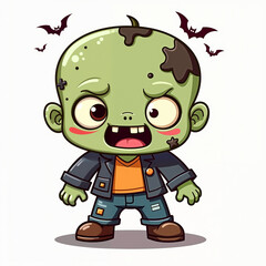 Cute isolated zombie PNG with no background for halloween cartoon illustration