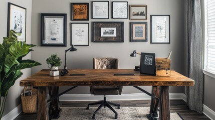 Fototapeta premium A stylish and functional home office with a mix of industrial and rustic elements