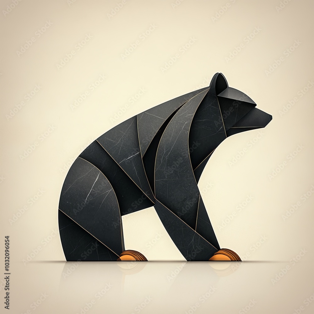 Wall mural geometric black bear illustration with gold accents