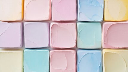 Pastel Harmony, a soothing arrangement of uniform squares in soft hues, evoking tranquility and simplicity in design.