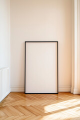 Fototapeta premium Large poster mockup ready black frame in a room with wooden classic floor