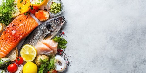 Fresh seafood assortment with vibrant vegetables, herbs, and spices, perfect for cooking and culinary inspiration.