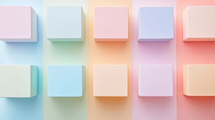 Fototapeta premium Pastel Harmony, a series of uniform squares in soft hues, seamlessly blending into a tranquil background, evoking calm and balance.