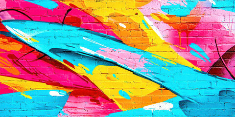 A colorful mural of a wave on a brick wall
