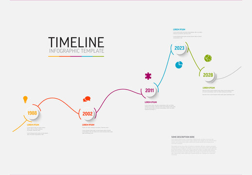 Multipurpose timeline infographic template with five milestones on the path graph