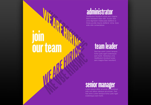 We are hiring minimalistic yellow purple flyer template with 3d text message