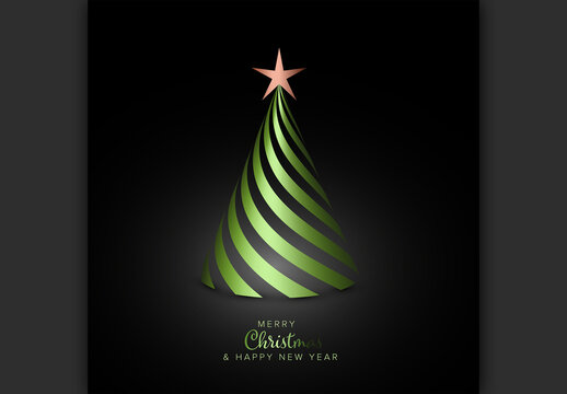 Christmas card template with 3d metallic green Christmas 
