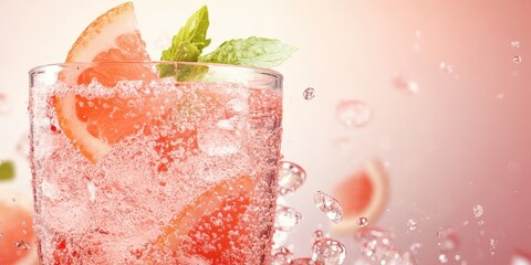 Refreshing sparkling drink with fruity flavors, garnished with mint and citrus, perfect for summer moments.