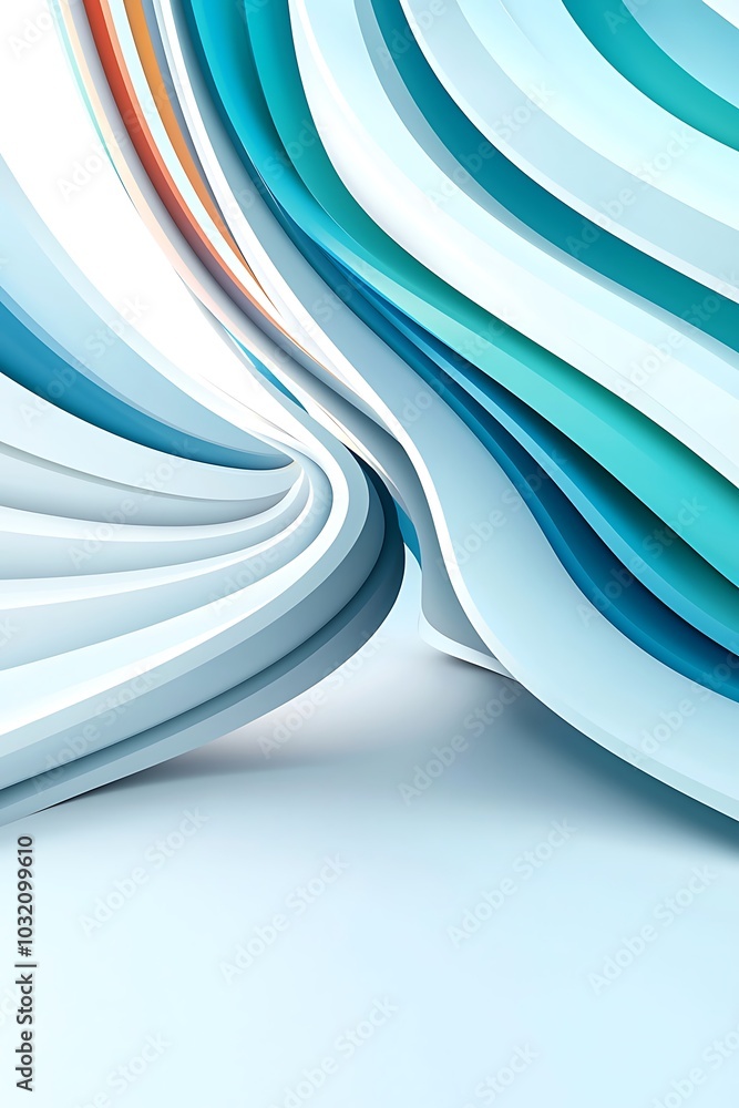 Poster this abstract image features smooth, flowing waves in blue and white tones, creating a modern and dy