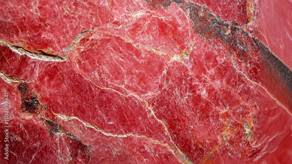 Poster A close-up of a red rhodochrosite, showing its intricate veining and unique pattern