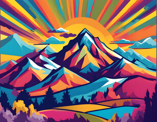 colorful Mountain with cool isolated pop art style background