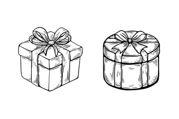 Vector sketch in vintage style, engraving, line drawing black and white gift.