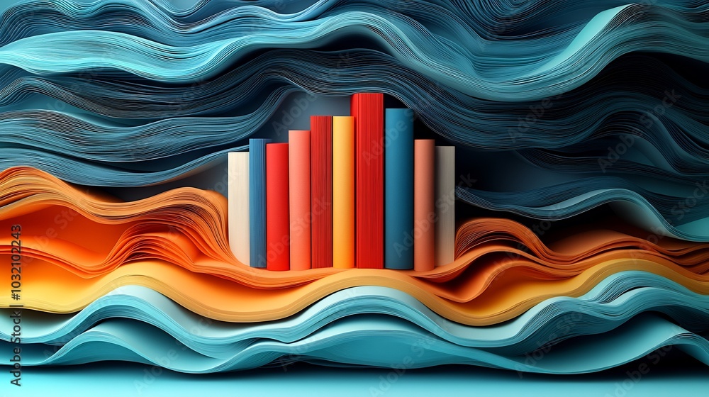 Aufkleber stunning 3d world book day design with paper cut elements featuring gradientlayered books and abstra